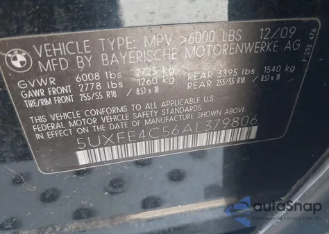 2010 BMW X5 xDrive30I from USA, damaged, VIN 5UXFE4C56AL379806